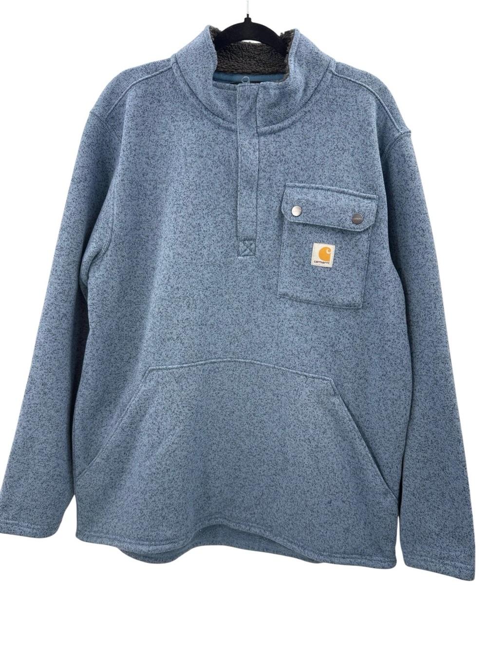 Carhartt Relaxed Fit Blue Sherpa Lined Snap Mock Neck Fleece Pullover L